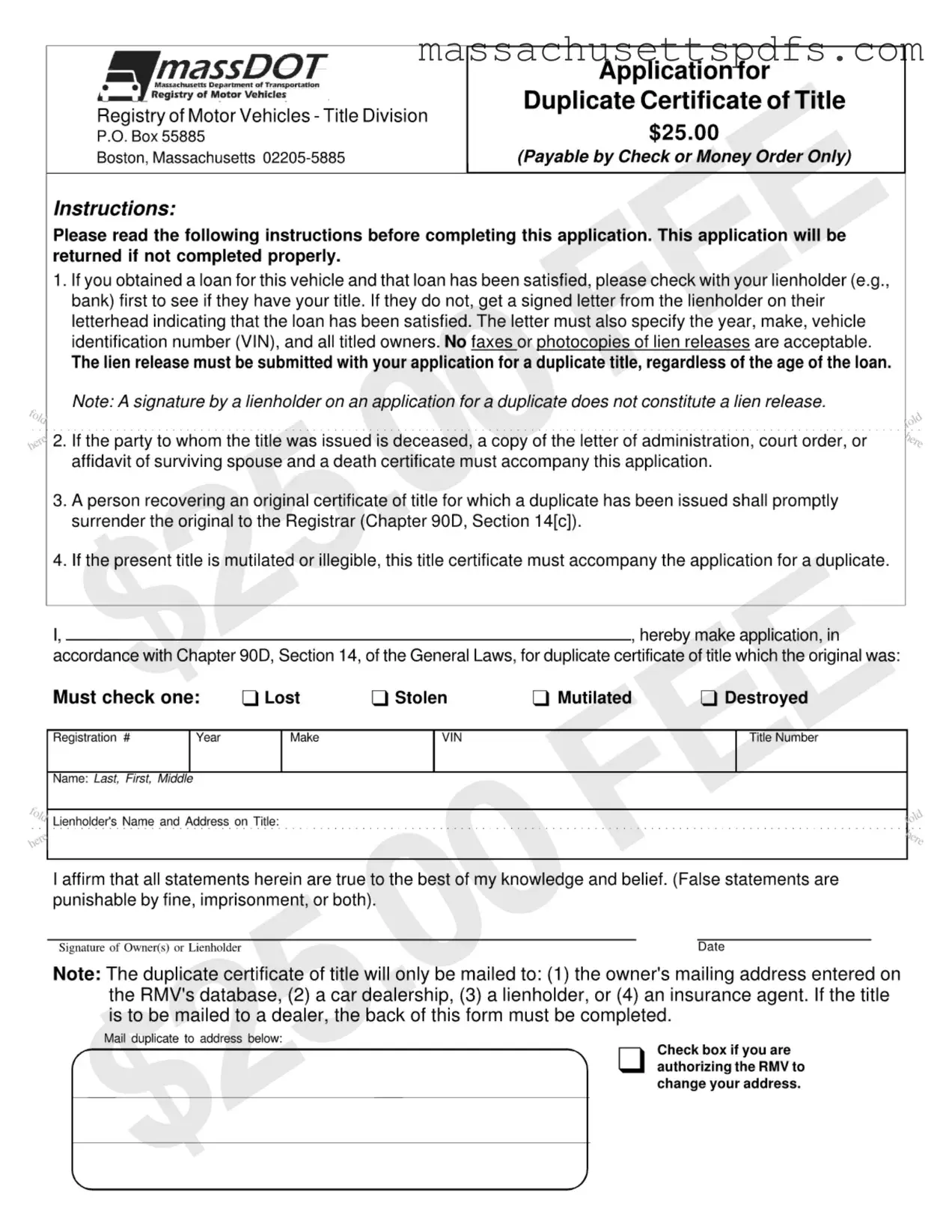 Official Application For Duplicate Certificate Of Title Template