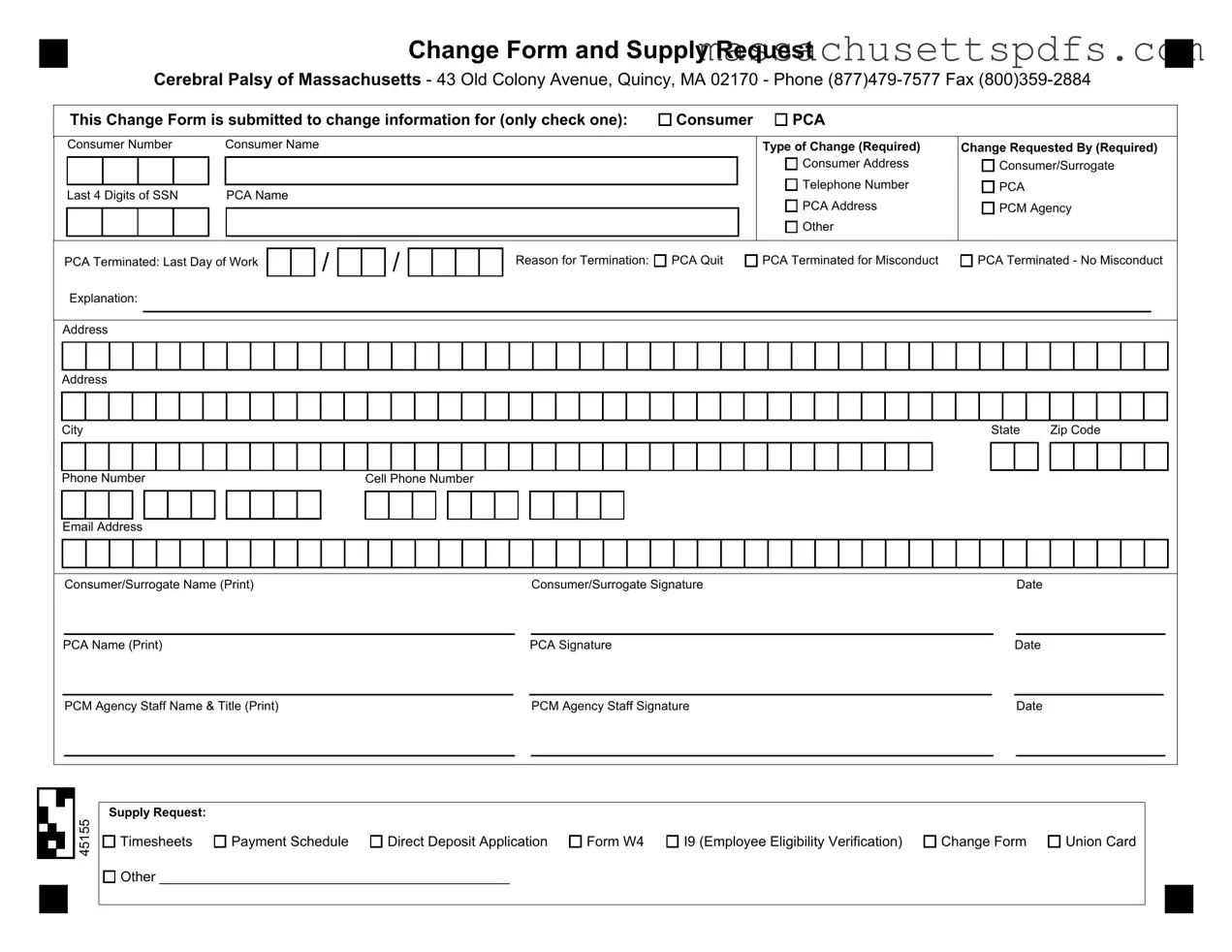 Official Cerebral Palsy Massachusetts Pca Template