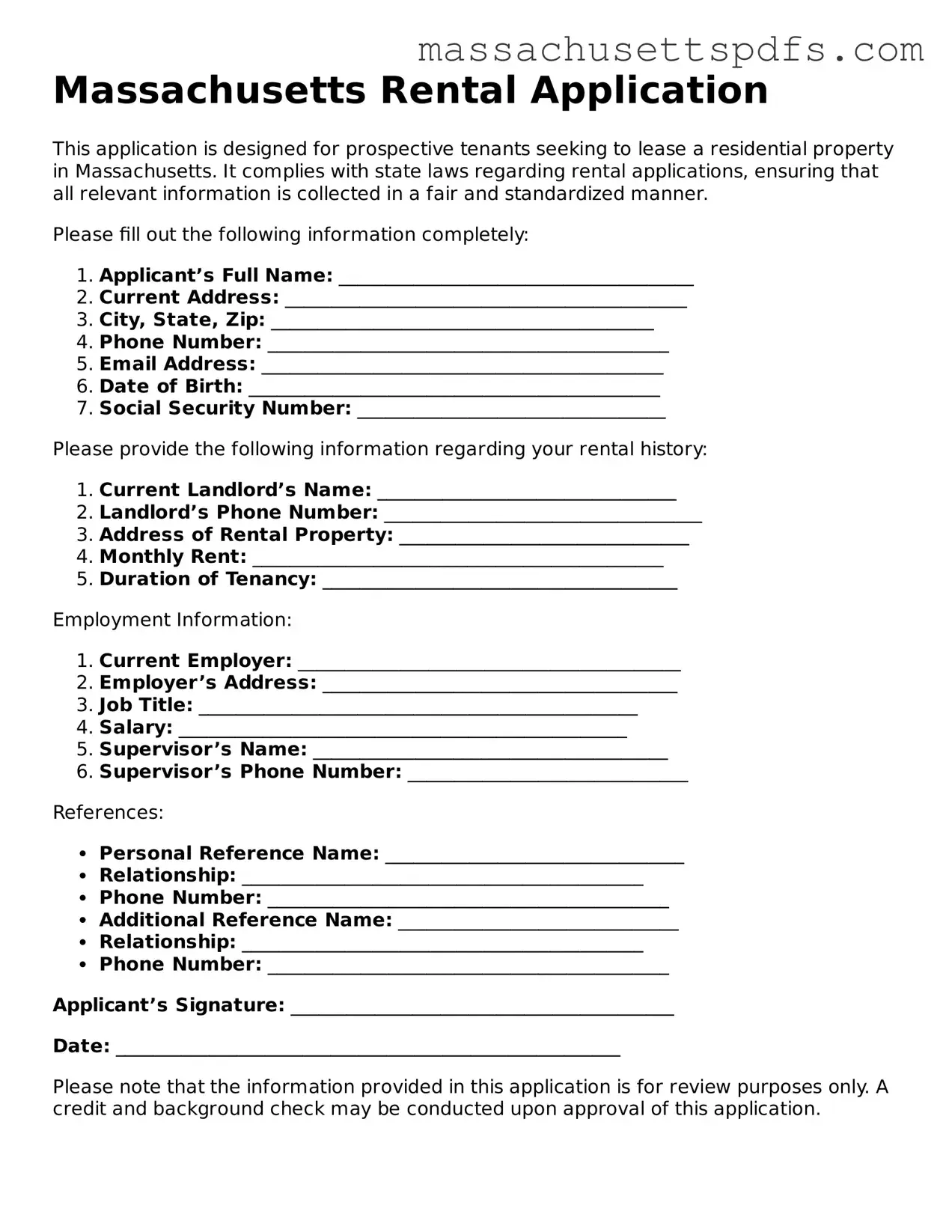 Attorney-Approved Massachusetts Rental Application Document