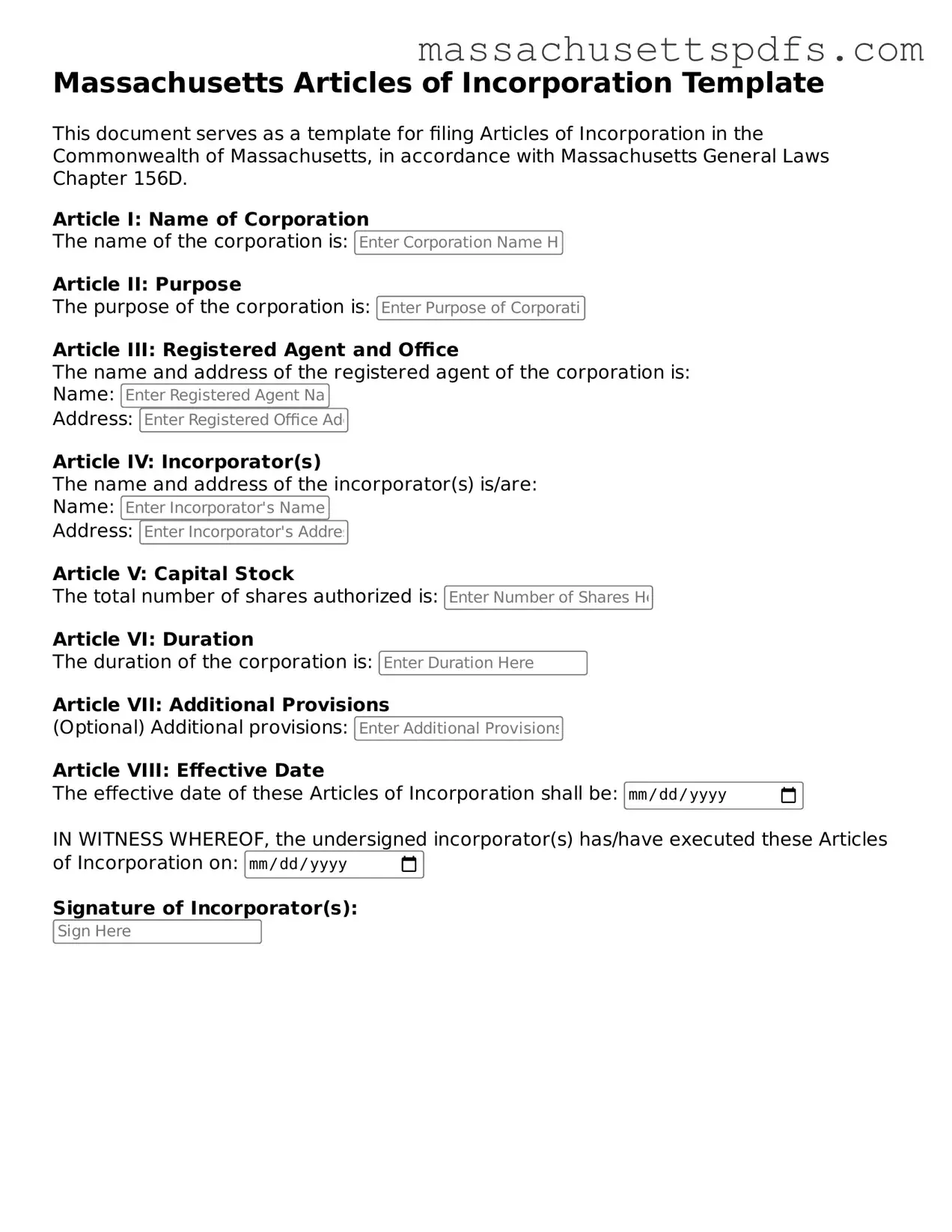 Attorney-Approved Massachusetts Articles of Incorporation Document