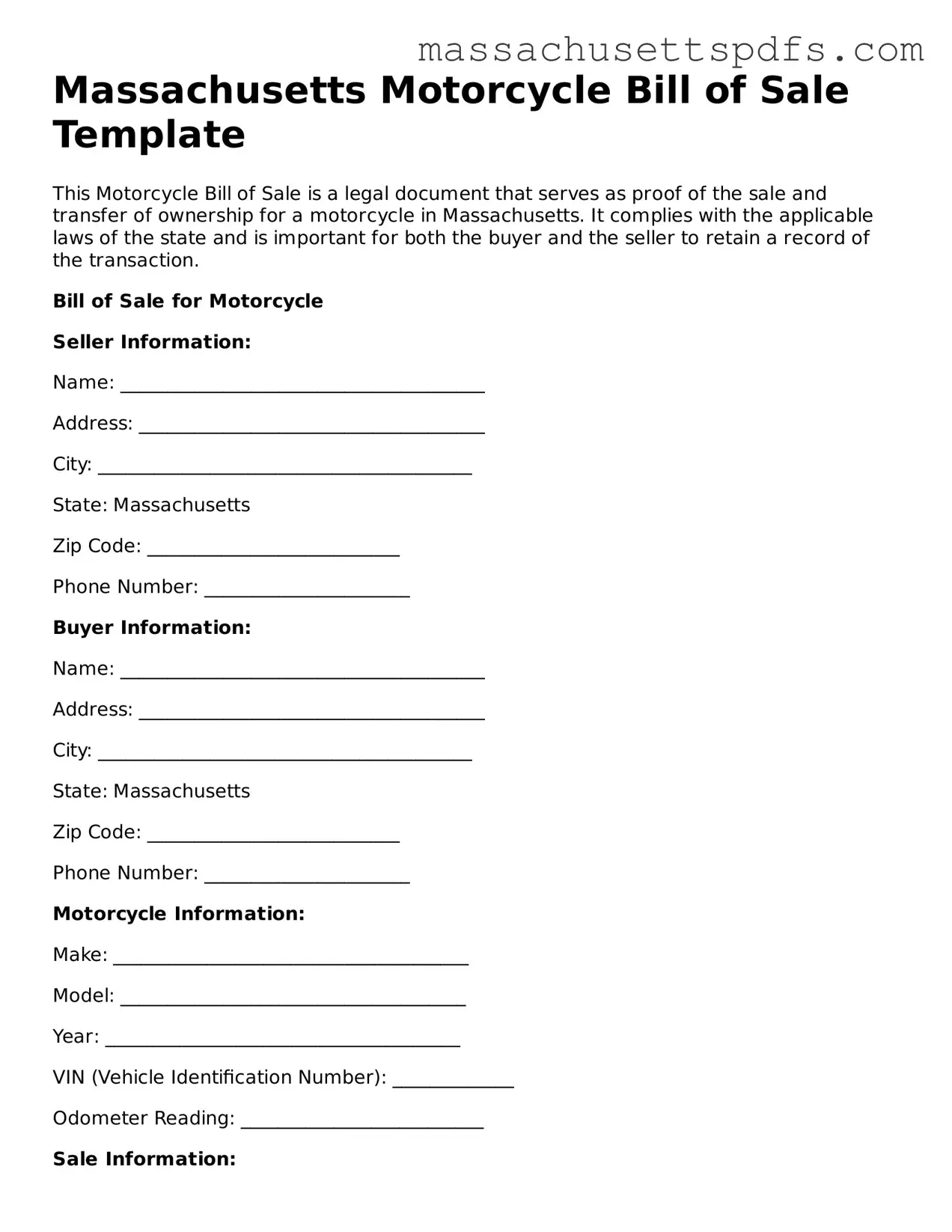 Attorney-Approved Massachusetts Motorcycle Bill of Sale Document