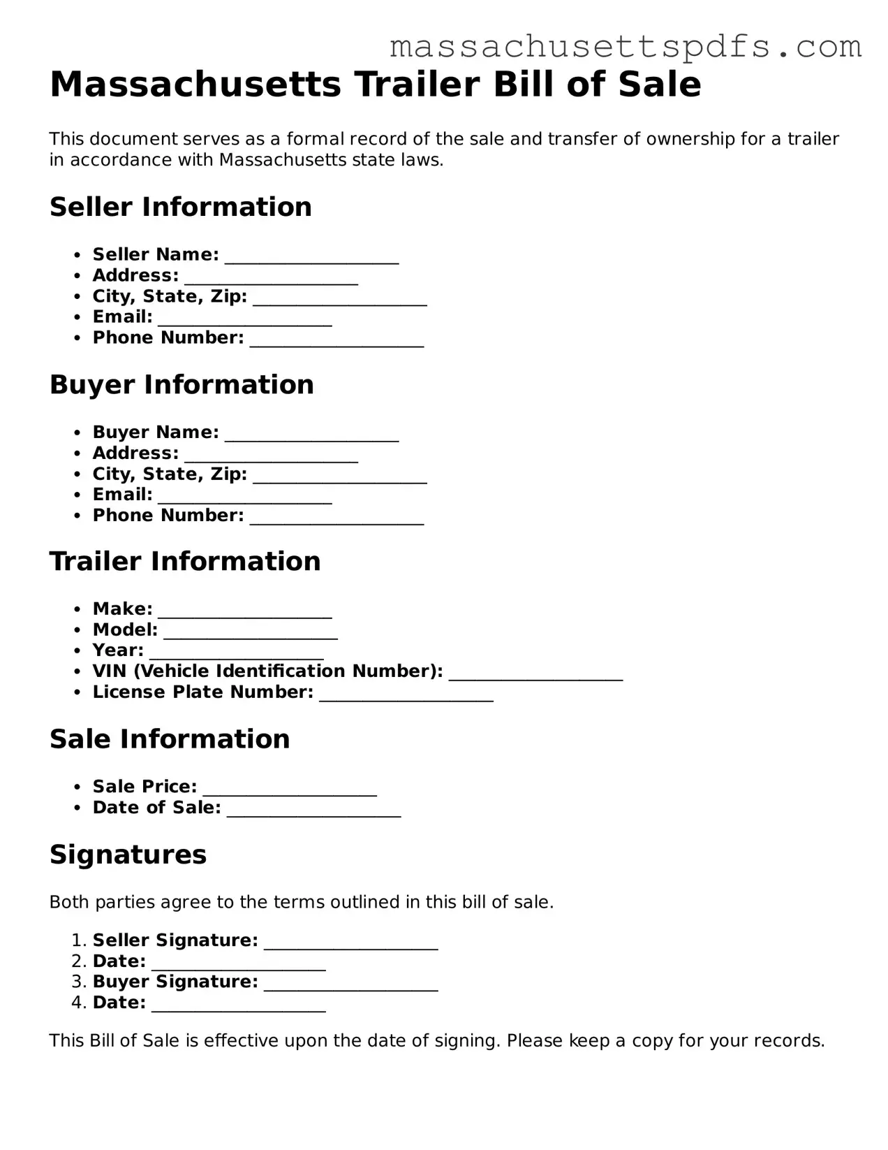 Attorney-Approved Massachusetts Trailer Bill of Sale Document