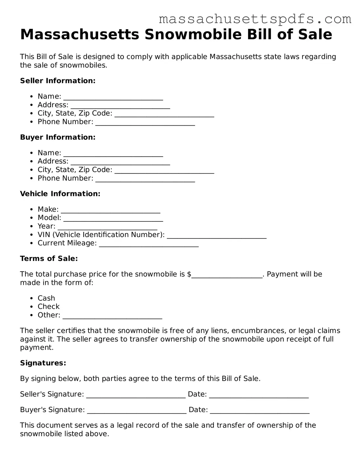 Attorney-Approved Massachusetts Snowmobile Bill of Sale Document