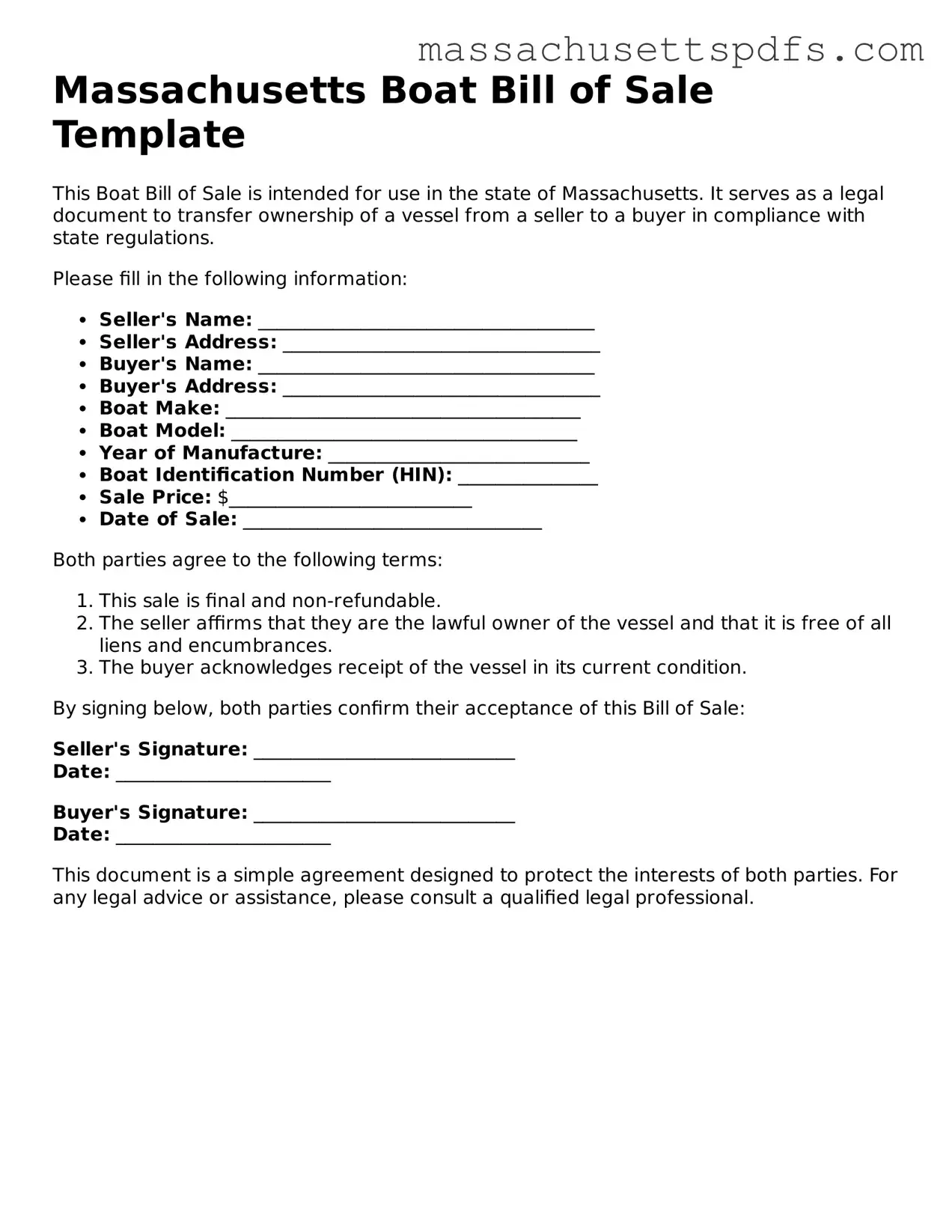Attorney-Approved Massachusetts Boat Bill of Sale Document
