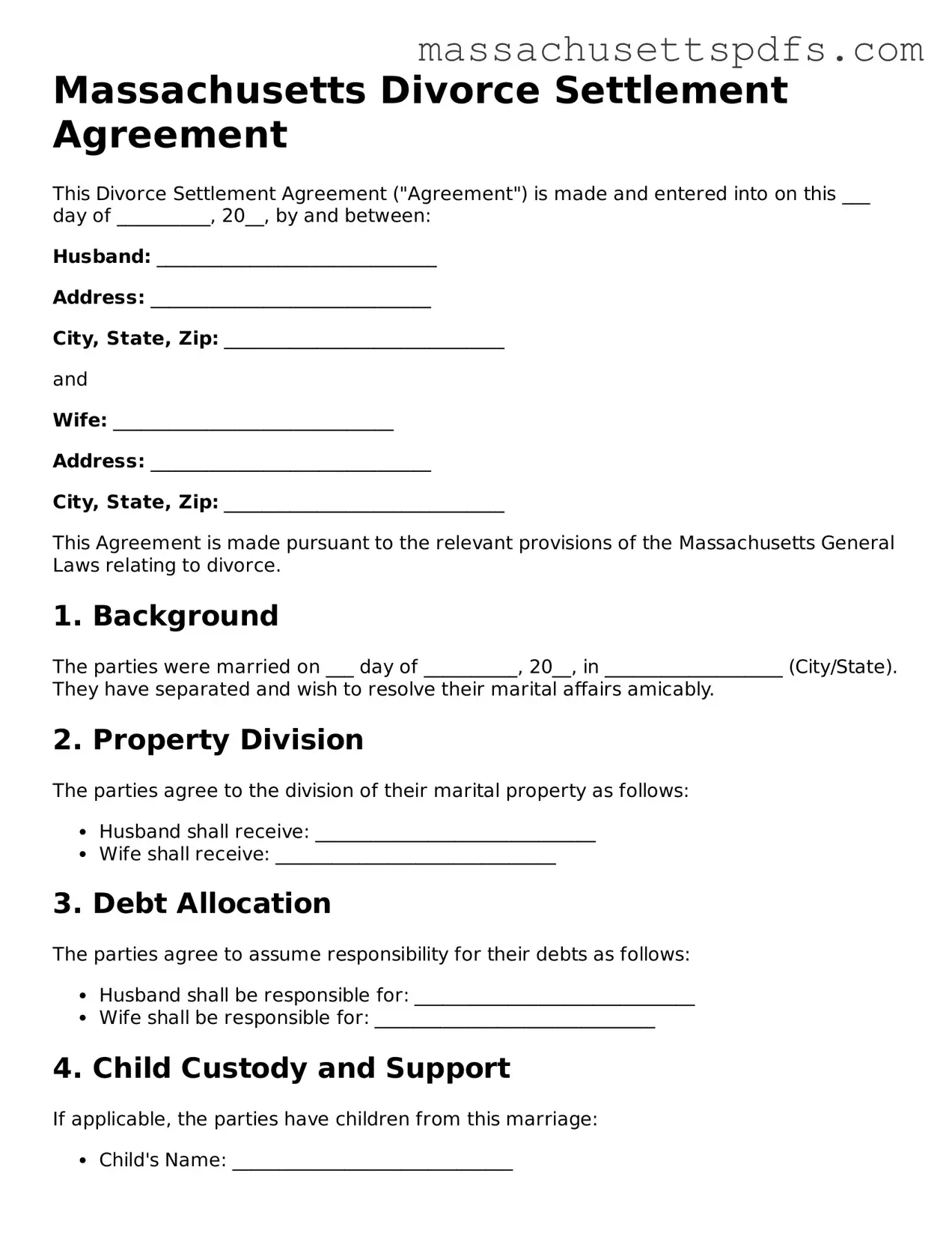 Attorney-Approved Massachusetts Divorce Settlement Agreement Document