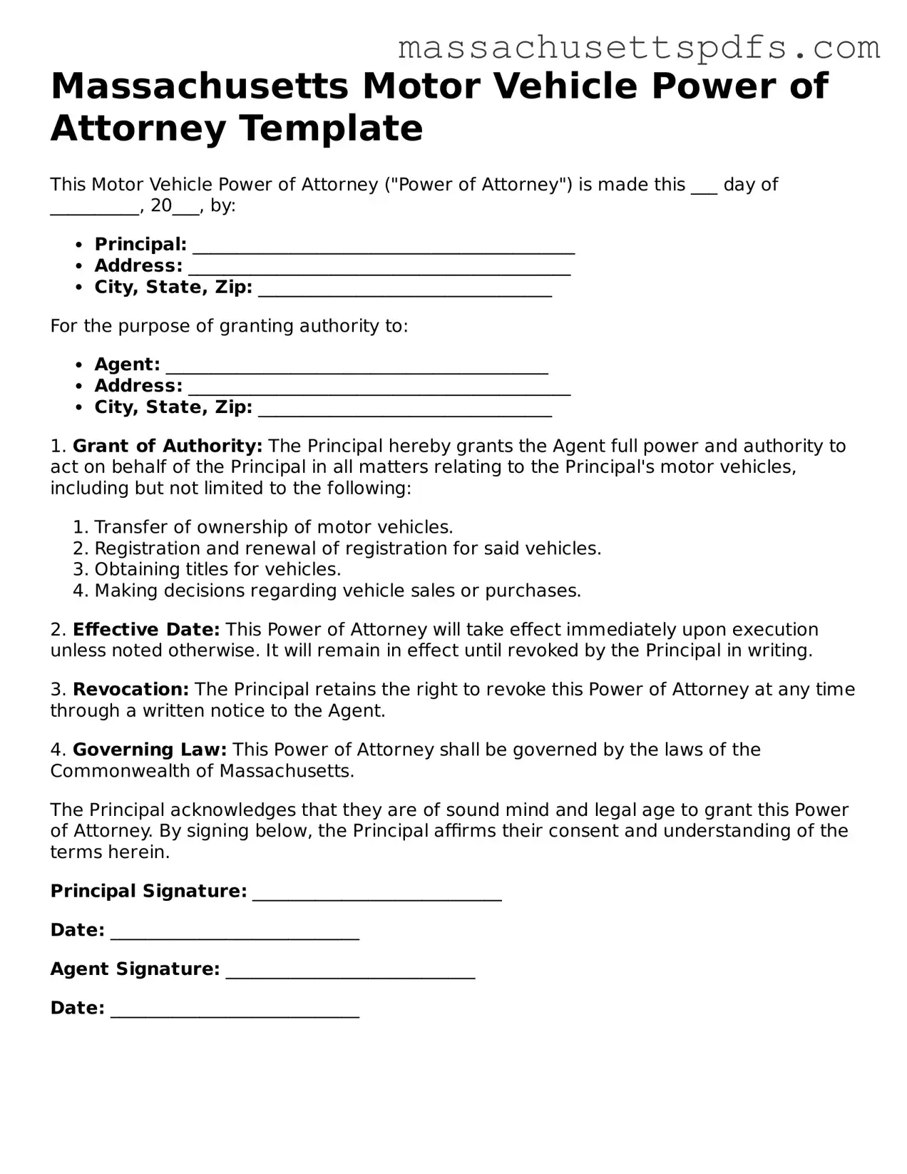 Attorney-Approved Massachusetts Motor Vehicle Power of Attorney Document