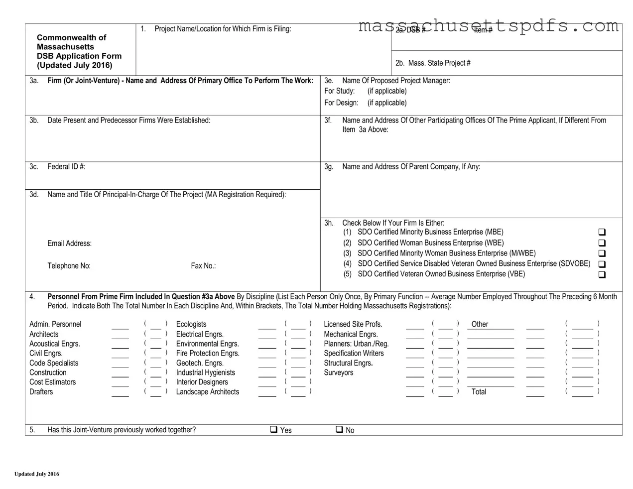 Official Massachusetts Dsb Application Template
