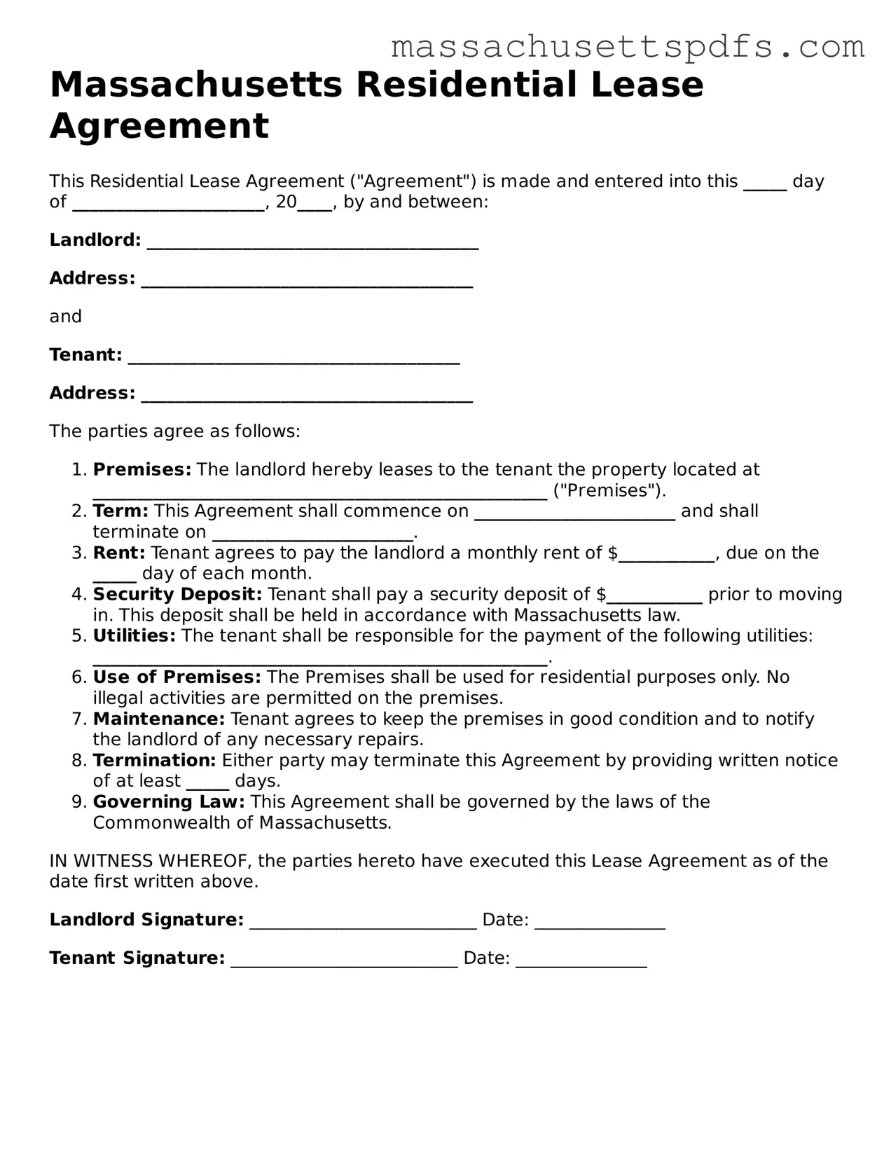 Attorney-Approved Massachusetts Residential Lease Agreement Document
