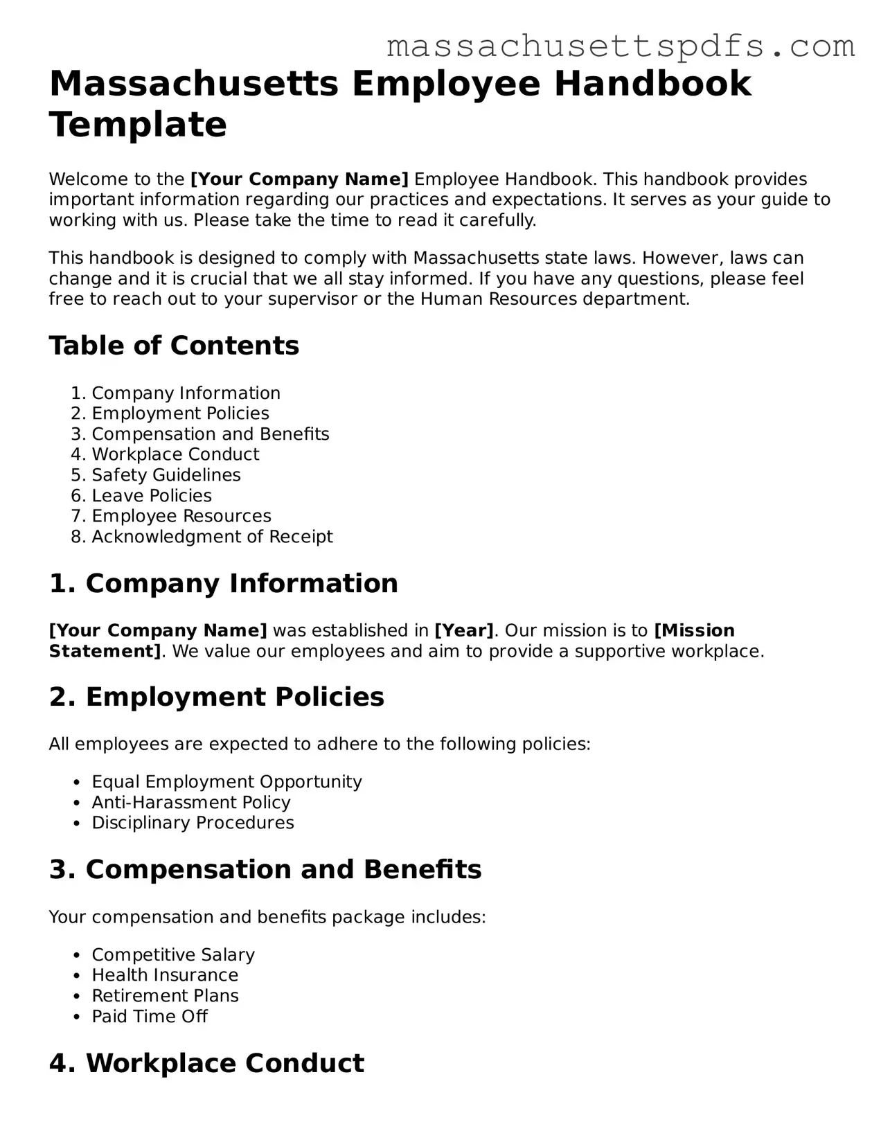 Attorney-Approved Massachusetts Employee Handbook Document