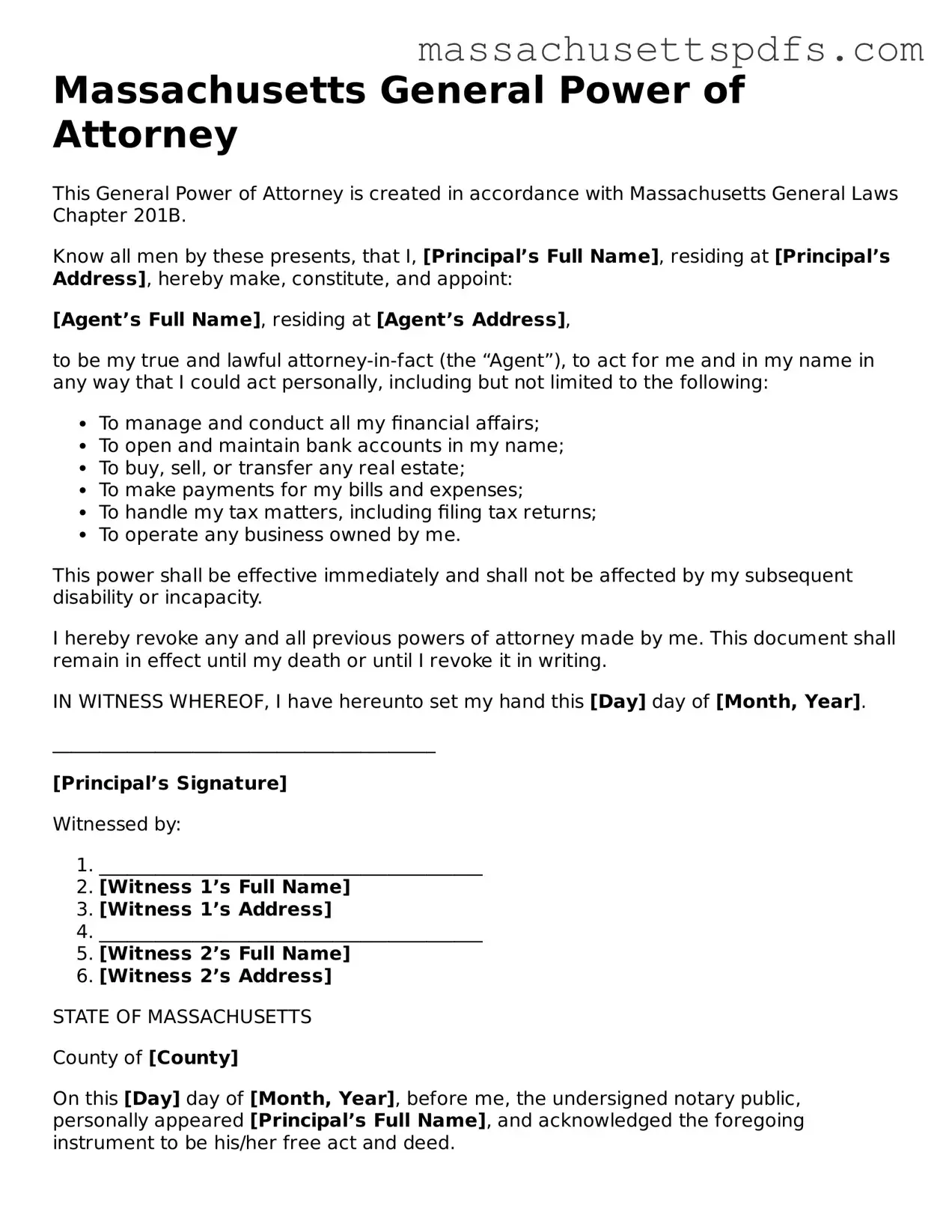 Attorney-Approved Massachusetts General Power of Attorney Document