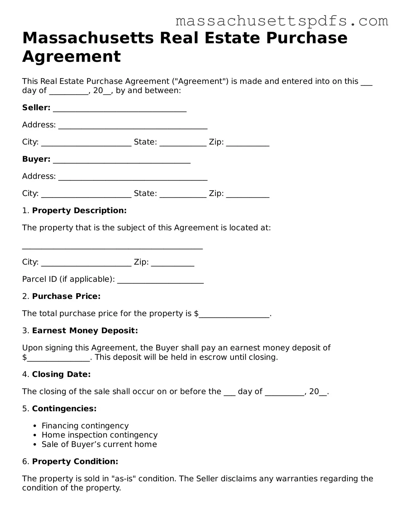 Attorney-Approved Massachusetts Real Estate Purchase Agreement Document