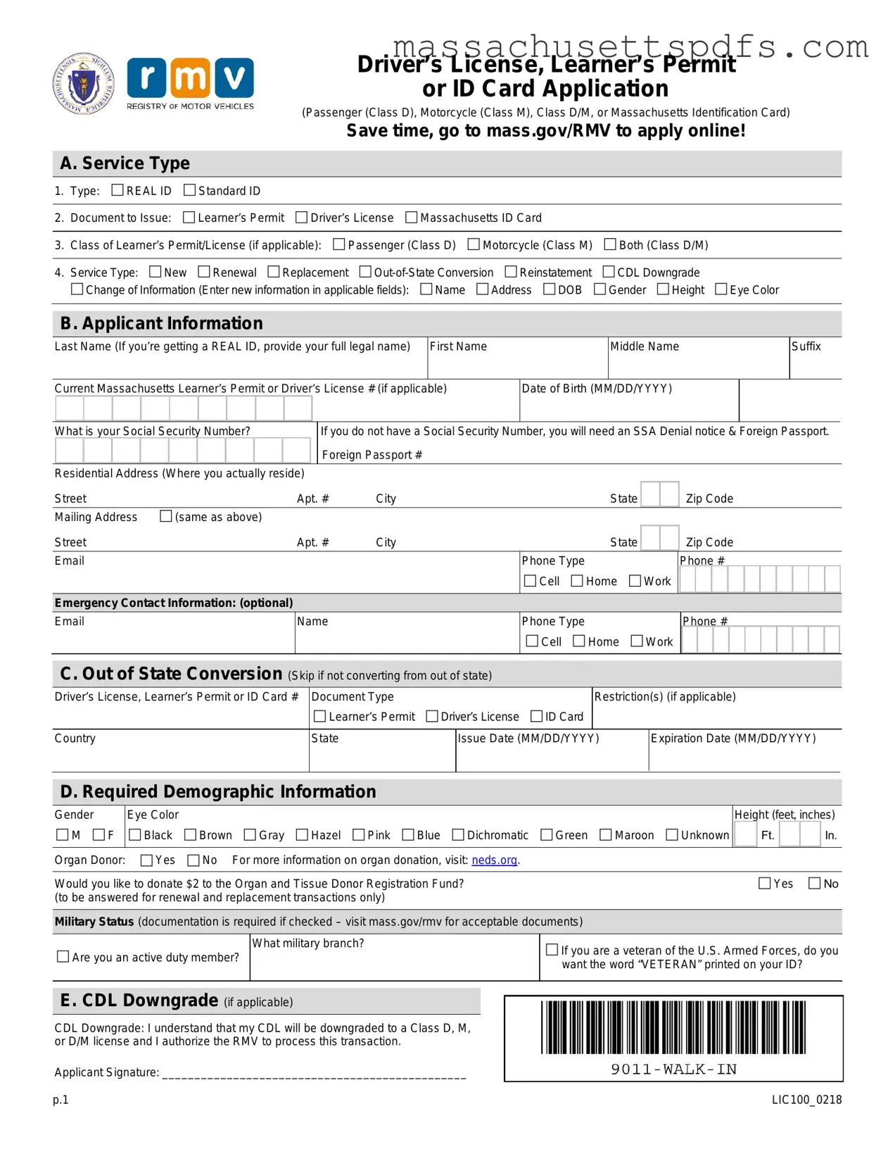 Official Massachusetts Id Application Template