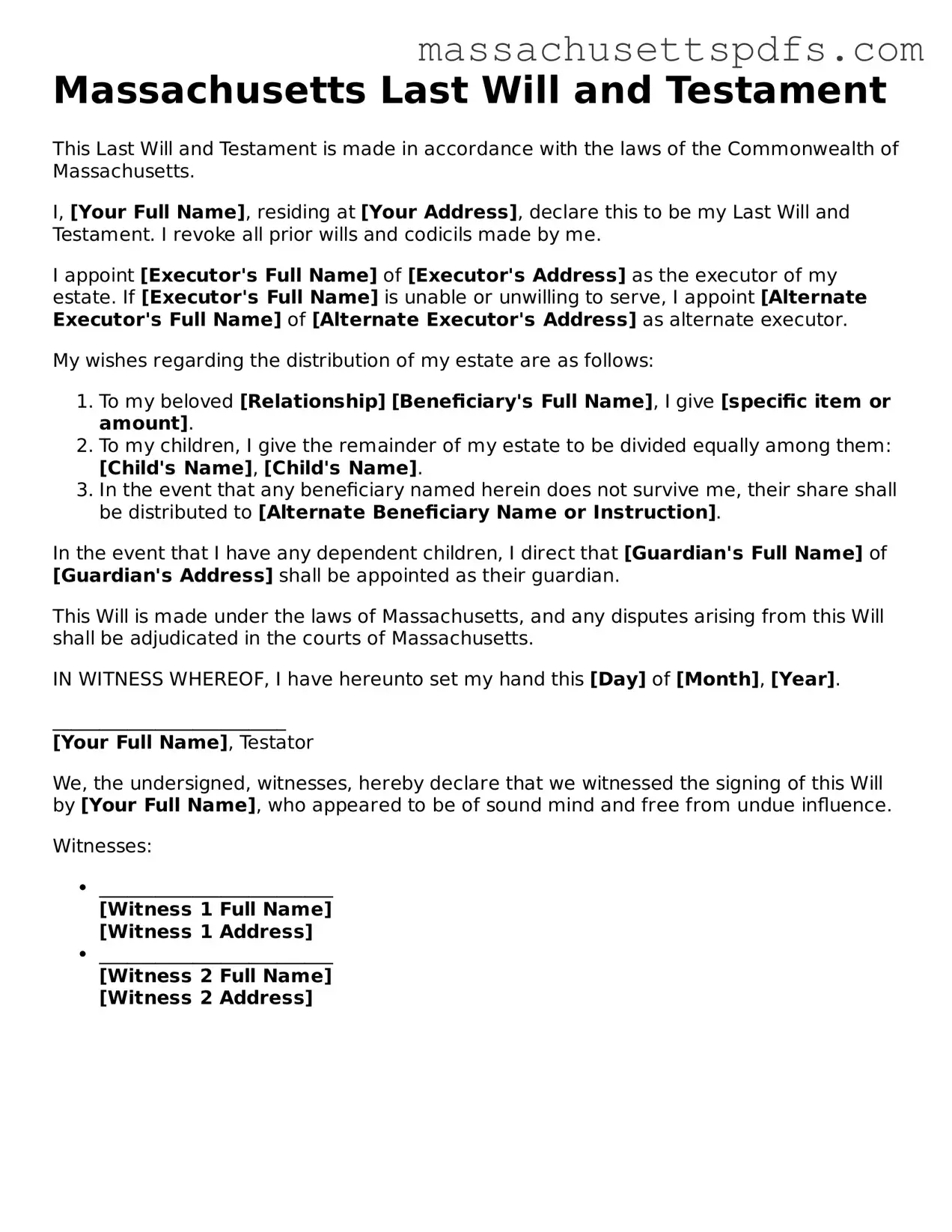 Attorney-Approved Massachusetts Last Will and Testament Document