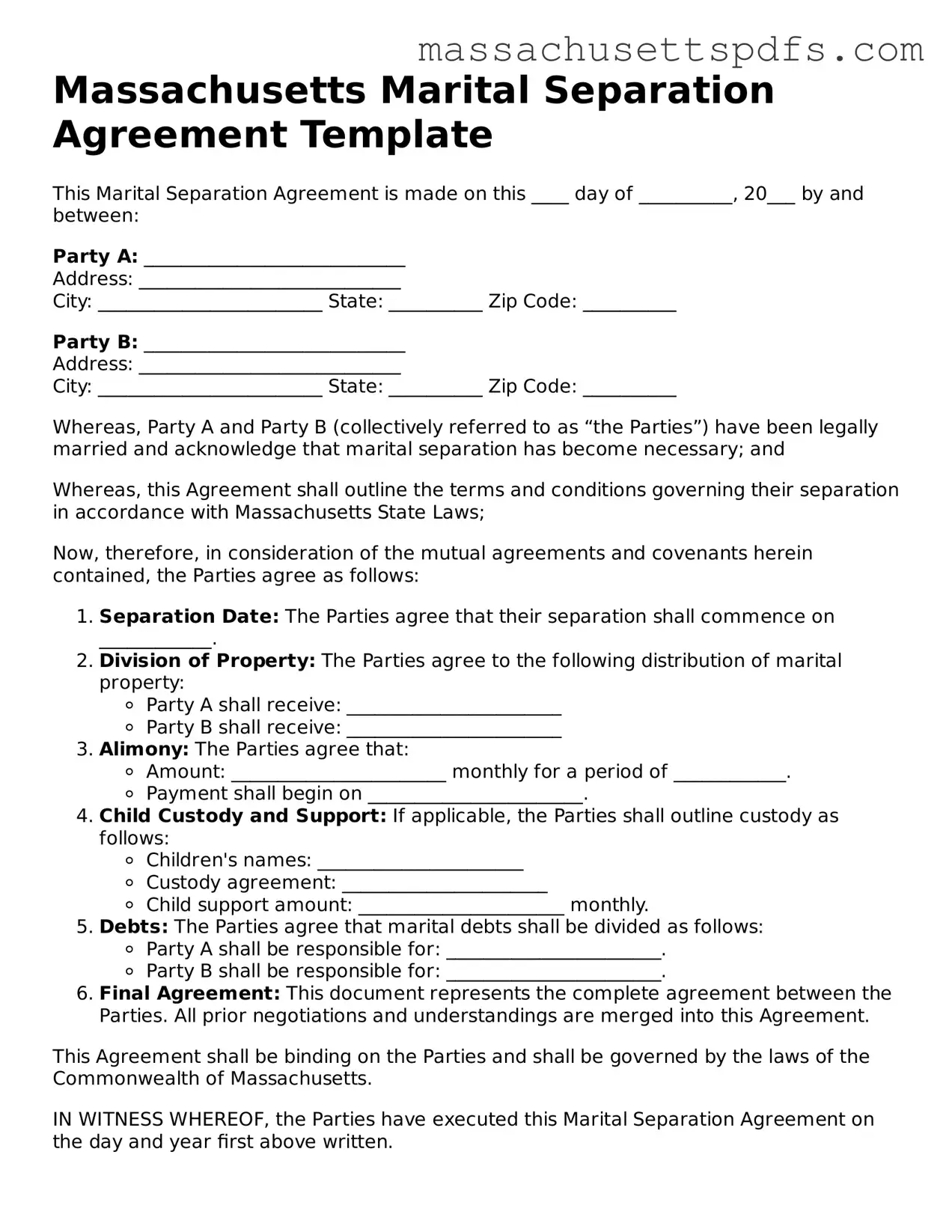 Attorney-Approved Massachusetts Marital Separation Agreement Document