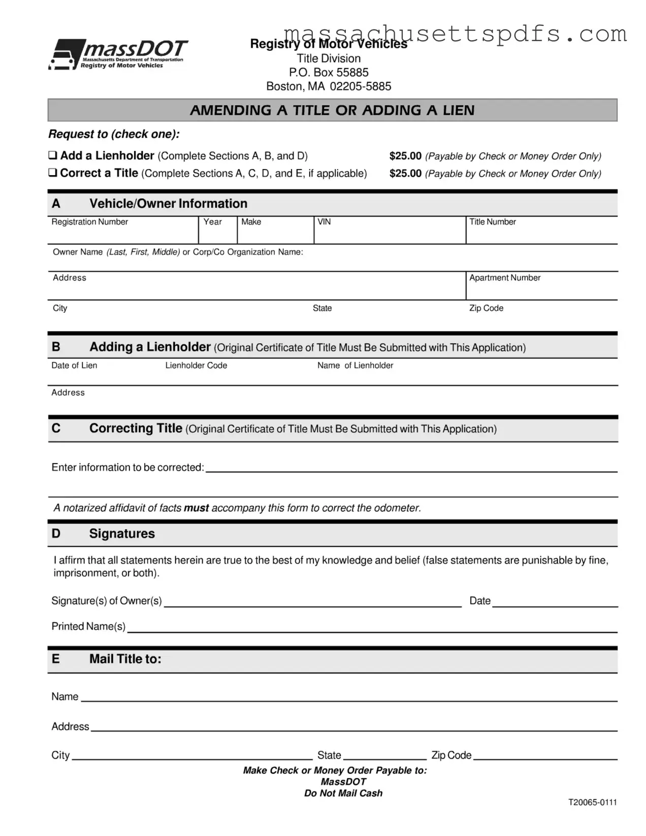 Official Massachusetts Lien Template