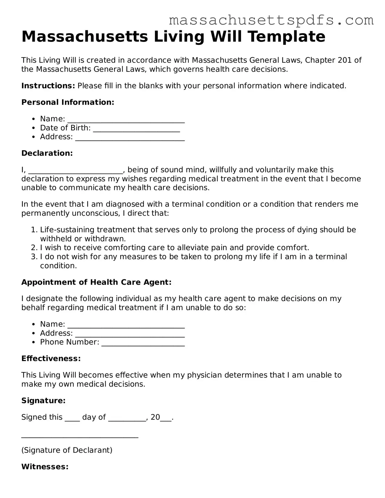 Attorney-Approved Massachusetts Living Will Document