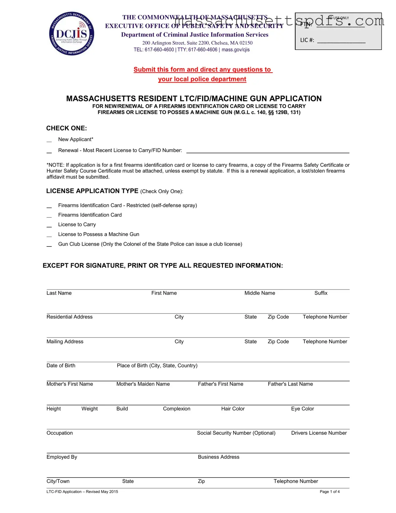 Official Massachusetts Ltc Fid Template