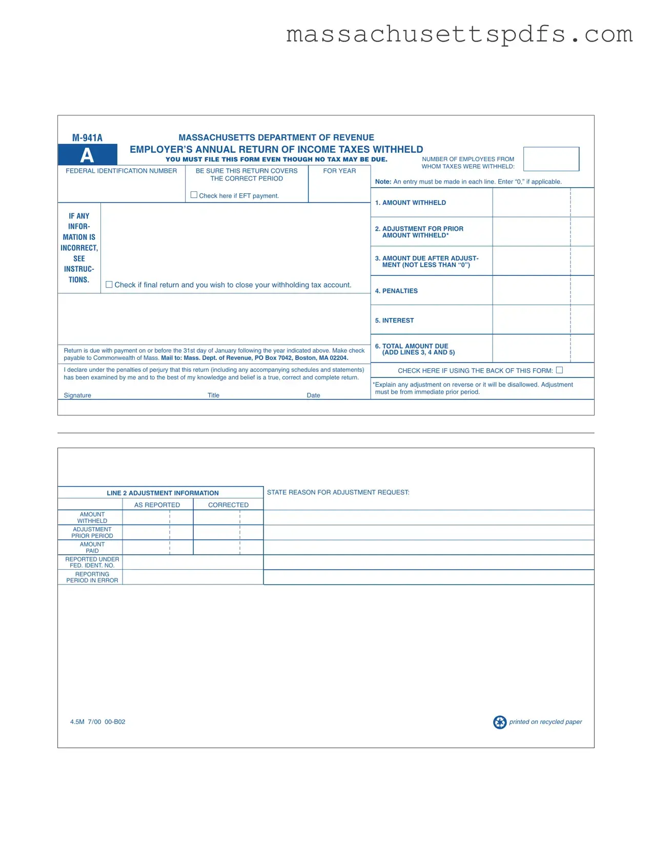 Official Massachusetts M 941A Template