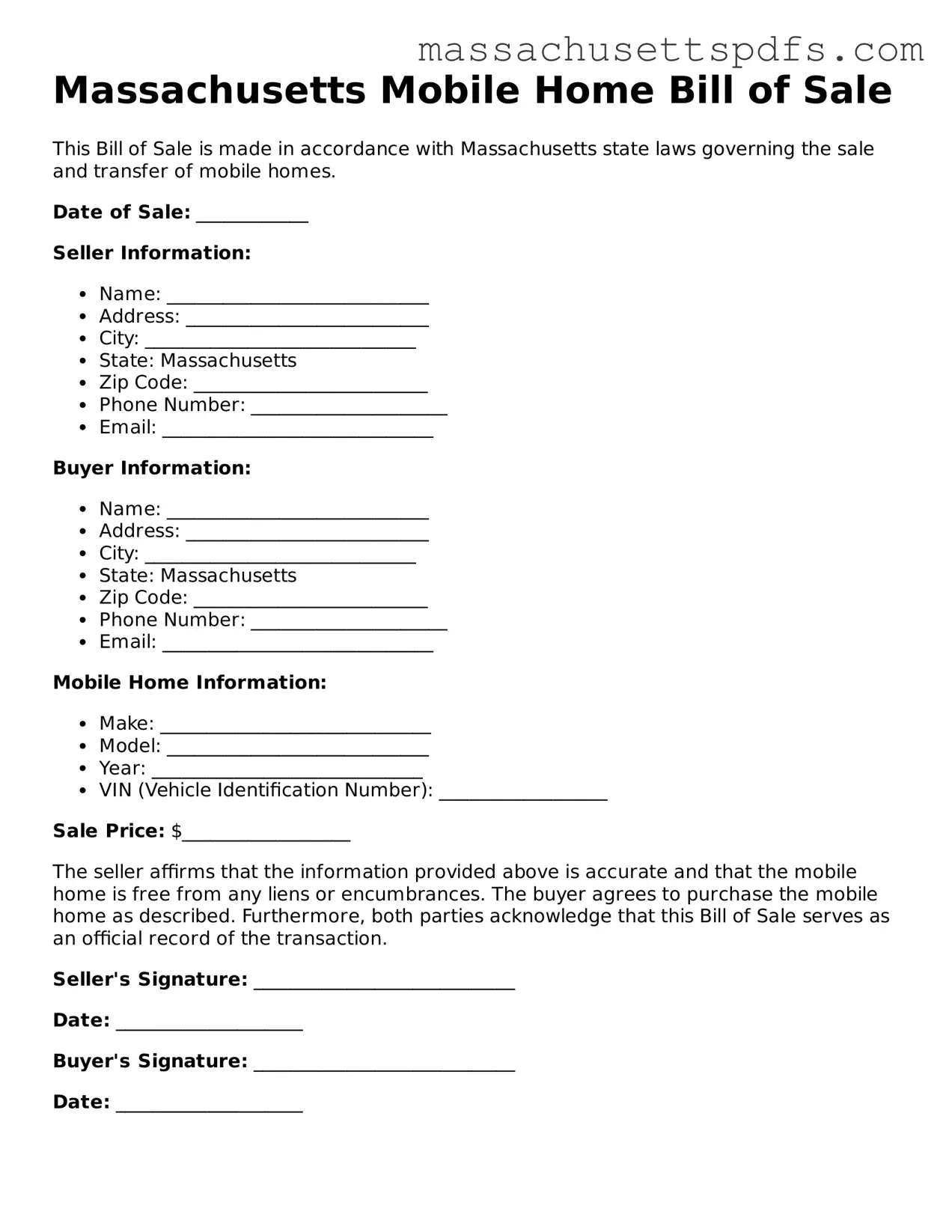 Attorney-Approved Massachusetts Mobile Home Bill of Sale Document