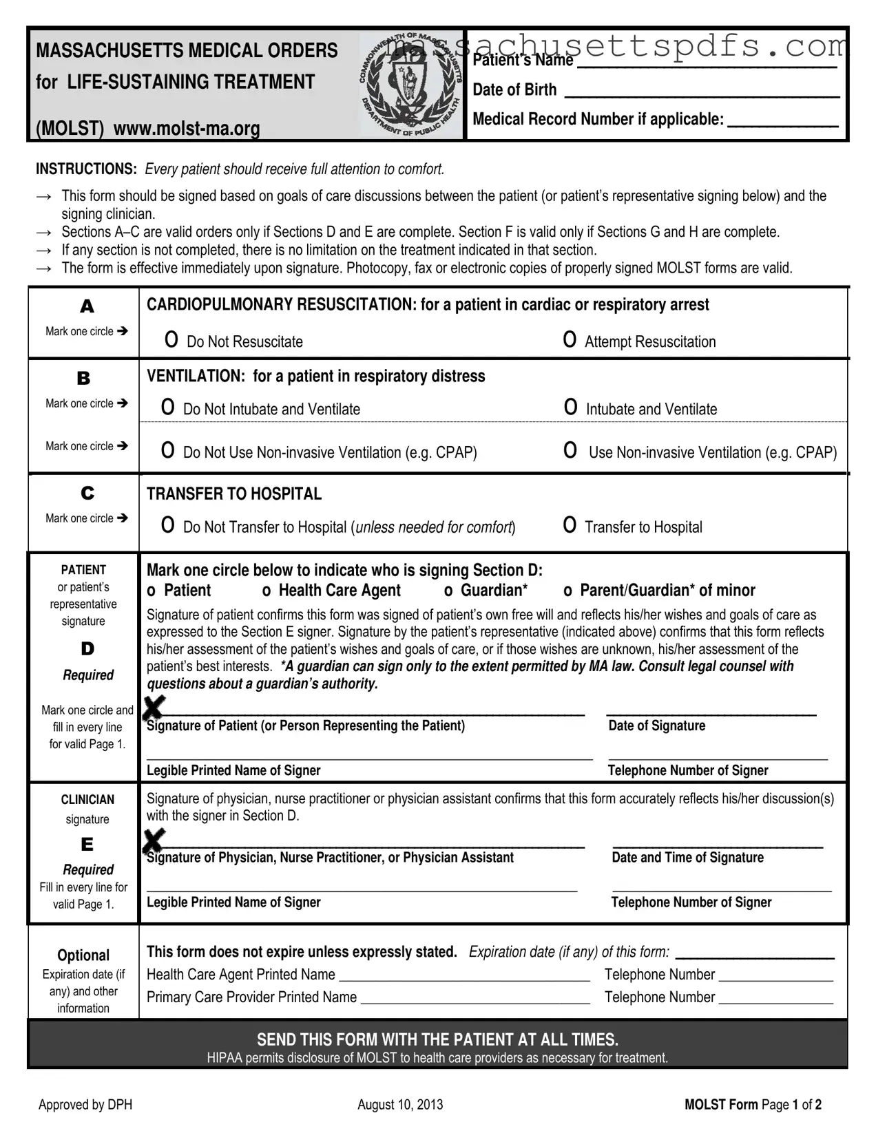 Official Massachusetts Molst Template