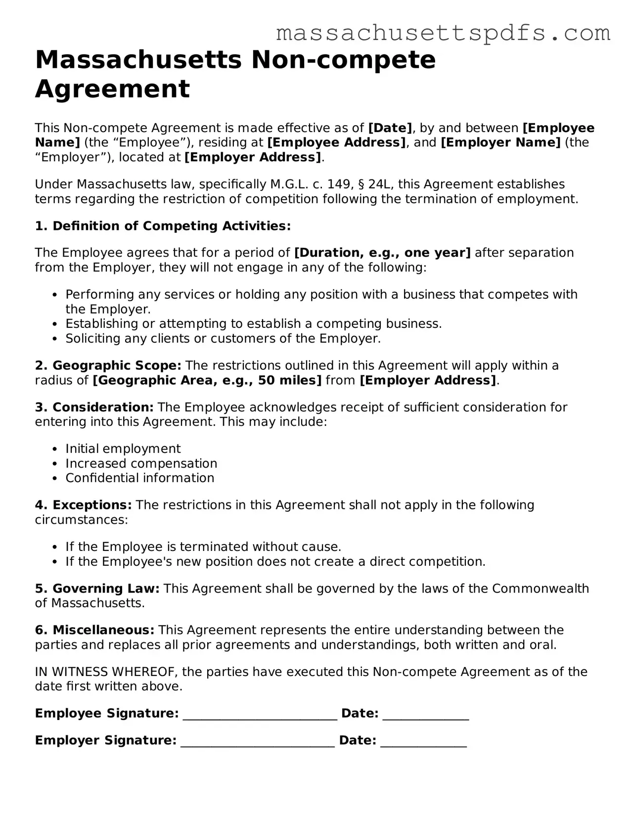 Attorney-Approved Massachusetts Non-compete Agreement Document
