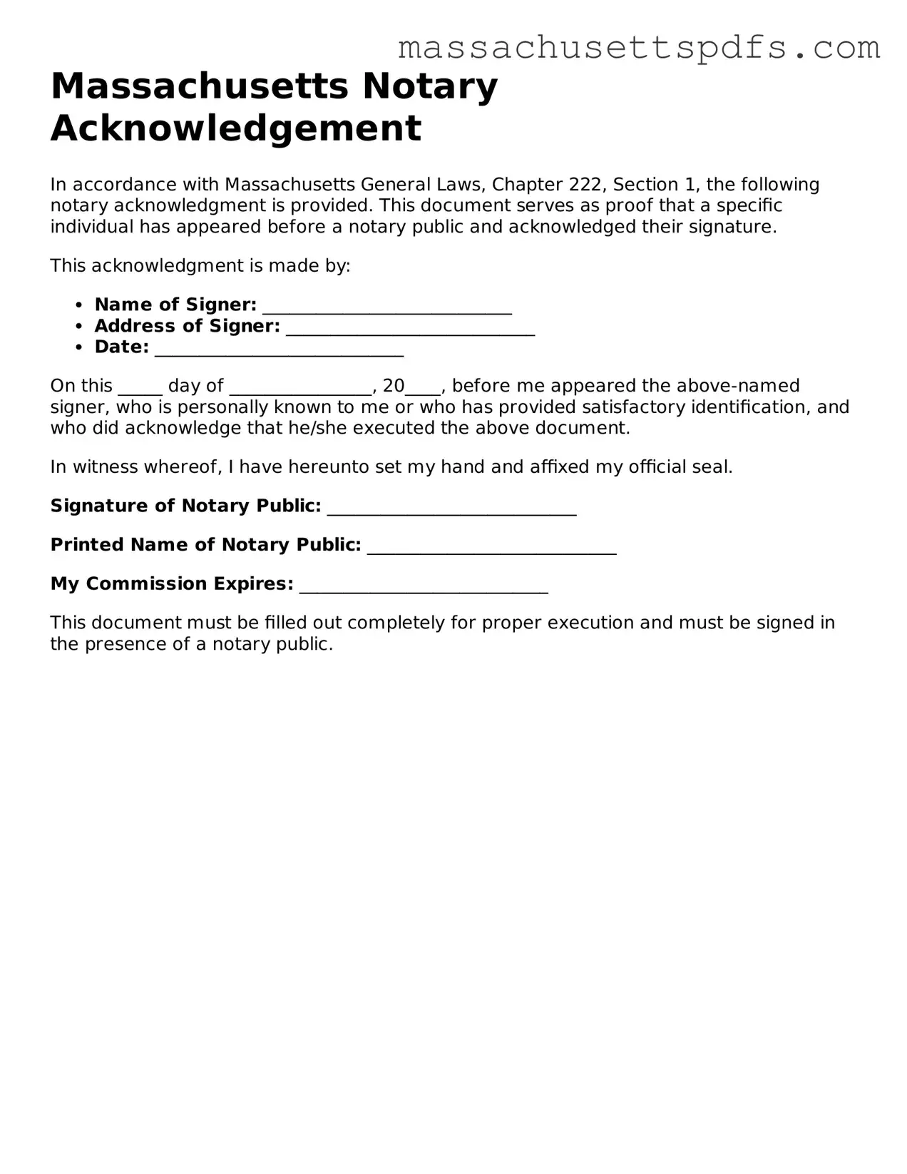 Attorney-Approved Massachusetts Notary Acknowledgement Document
