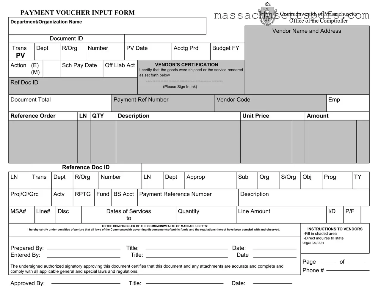 Official Massachusetts Payment Voucher Template