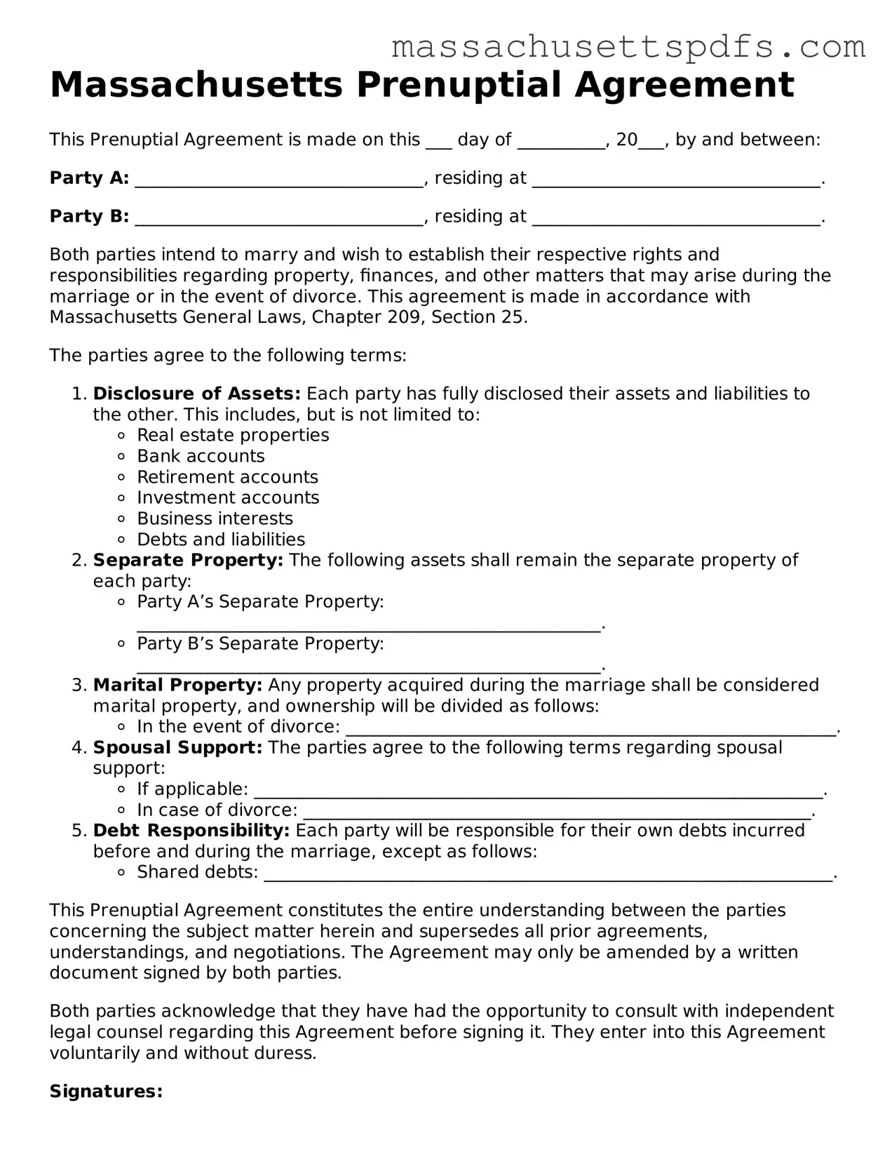 Attorney-Approved Massachusetts Prenuptial Agreement Document