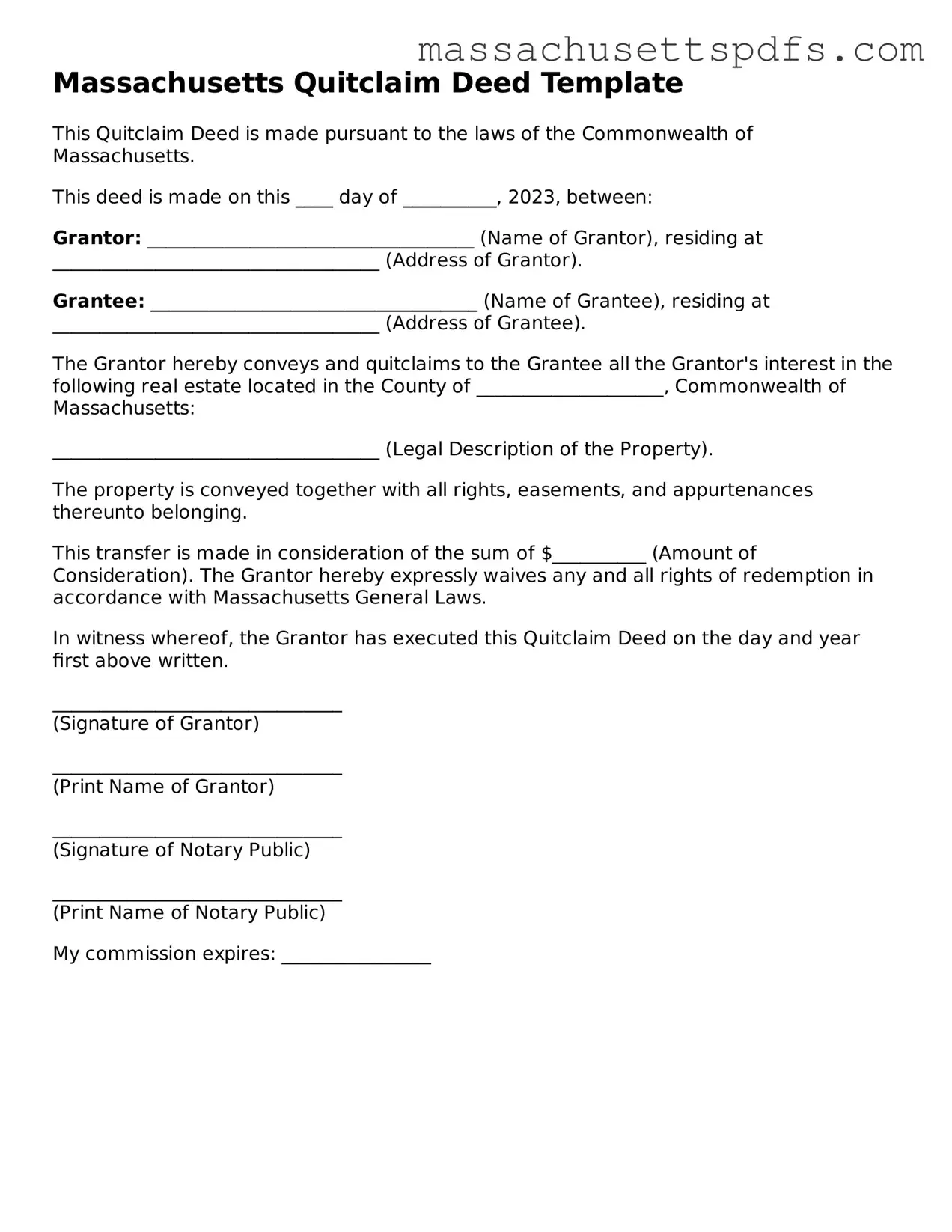 Attorney-Approved Massachusetts Quitclaim Deed Document