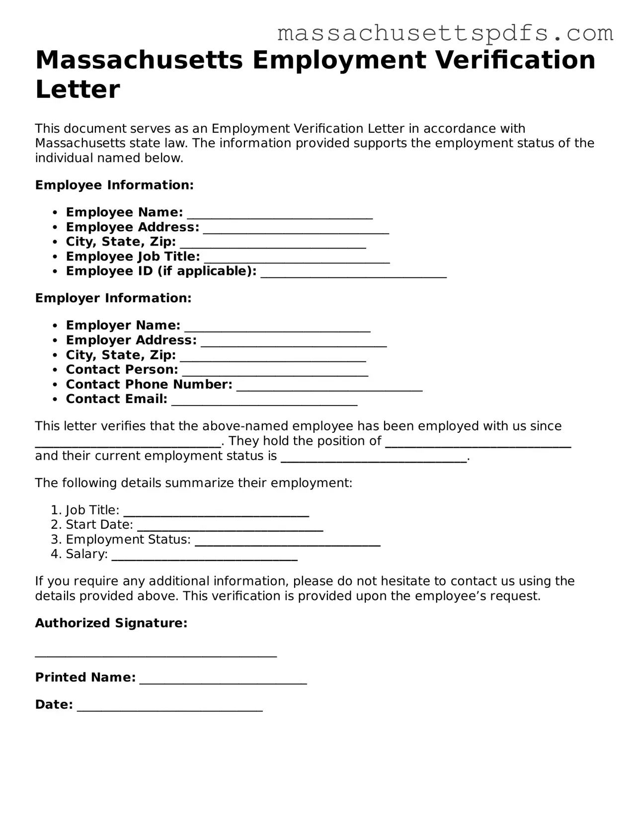 Attorney-Approved Massachusetts Employment Verification Document