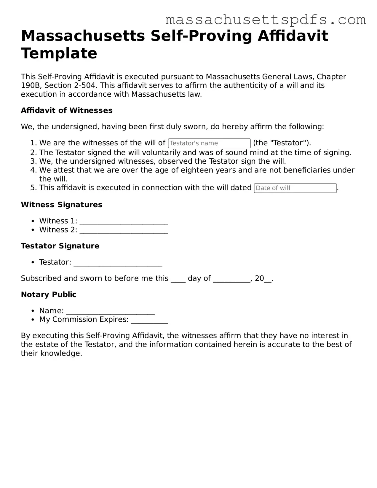 Attorney-Approved Massachusetts Self-Proving Affidavit Document