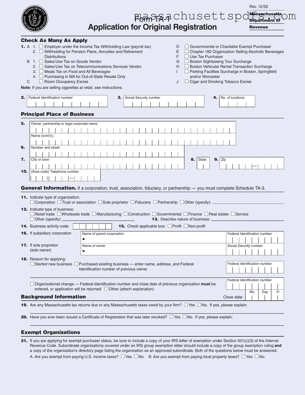 Official Massachusetts Ta 1 Template