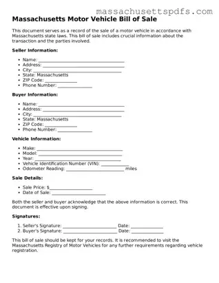 Attorney-Approved Massachusetts Motor Vehicle Bill of Sale Document