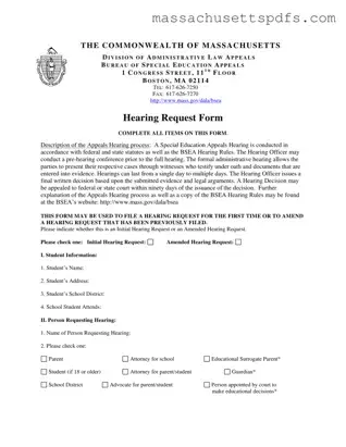 Official Massachusetts Hearing Request Template