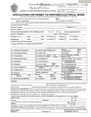 Official Massachusetts Permit Electrical Template