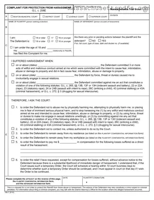 Official Massachusetts Protection Harassment Template